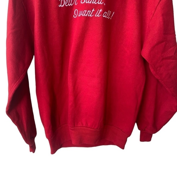 Christmas Red Dear Santa I Want it All Embroidered Sweatshirt Vintage Medium - Picture 3 of 5